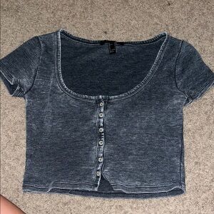 Forever 21 Black Crop Buttoned Blouse